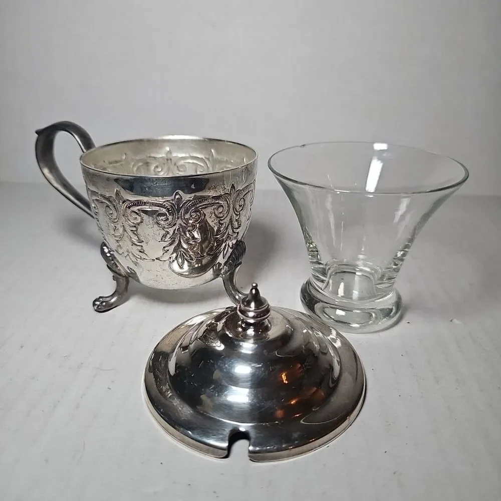 American Victorian Silverplated Jam Sugar Bowl Glass Insert Missing Spoon